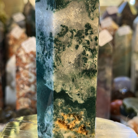 Moss Agate Crystal Tower With Druzy! - Picture 13 of 13